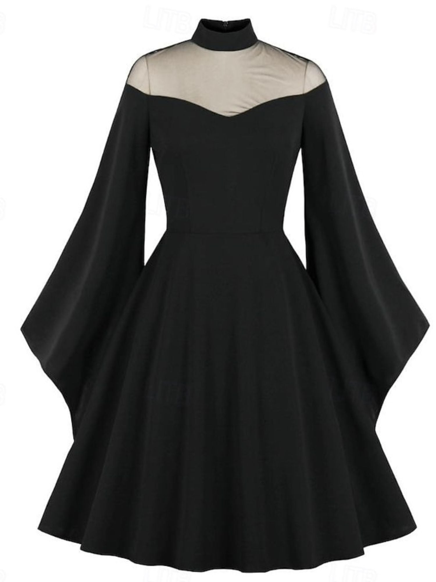 Vintage A-Line Princess Dress with High Neck and Long Sleeves for Halloween Performance