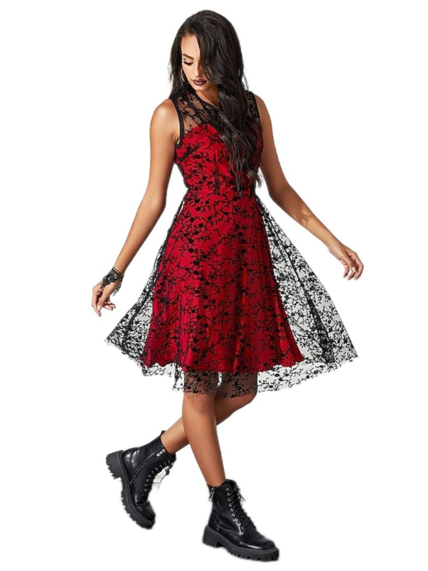 Retro Princess A-Line Dress with Lace Appliques Sleeveless Knee-Length Halloween Costume