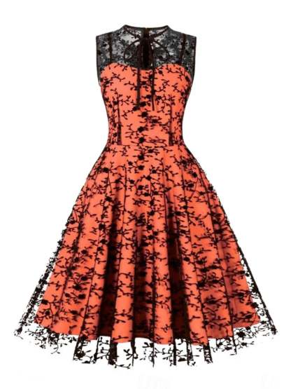 Retro Princess A-Line Dress with Lace Appliques Sleeveless Knee-Length Halloween Costume