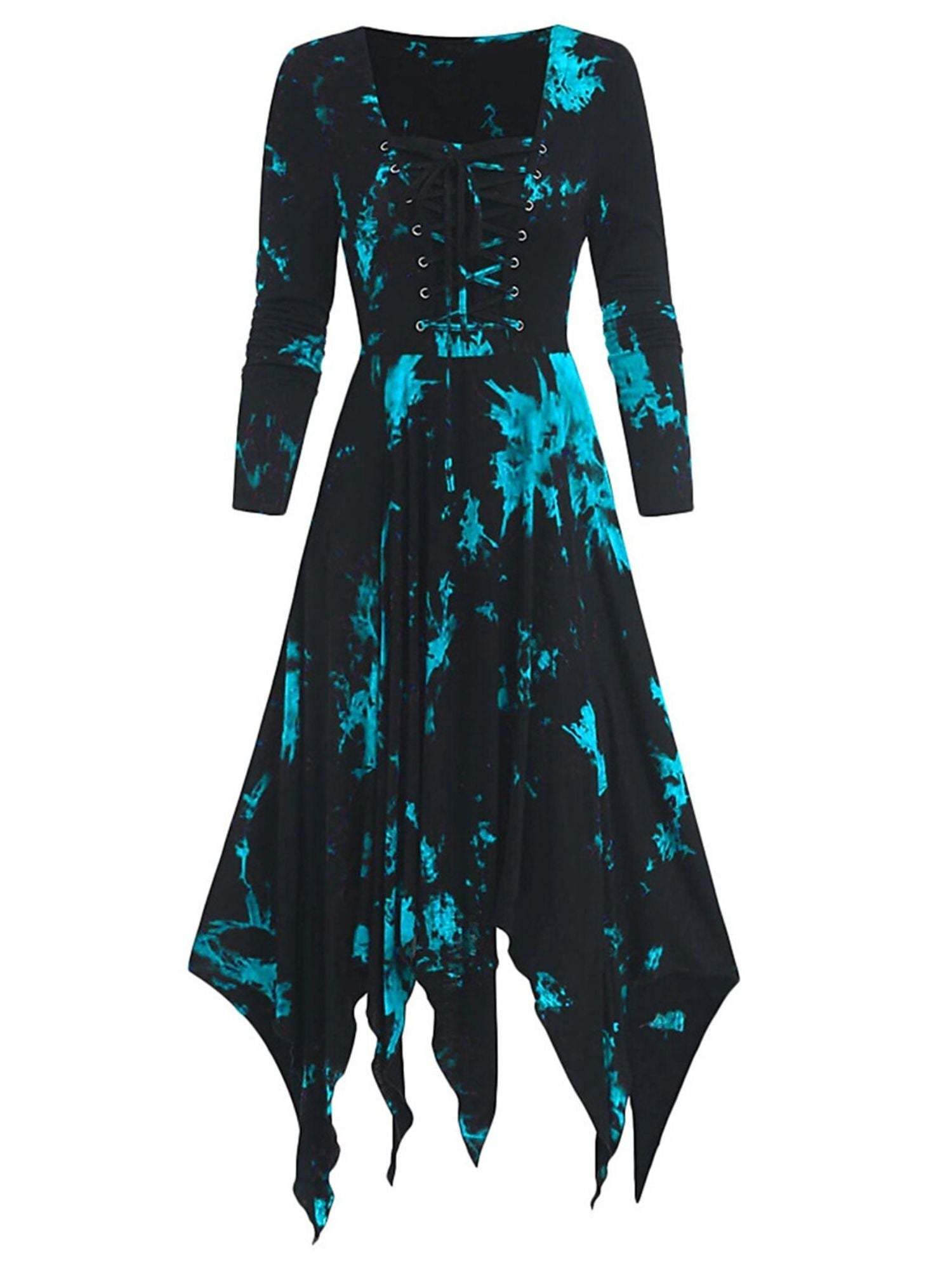 Retro Red A-Line Princess Dress with Square Neck 3/4 Sleeves Asymmetrical Drawstring Halloween Costume-BMbridal.UK