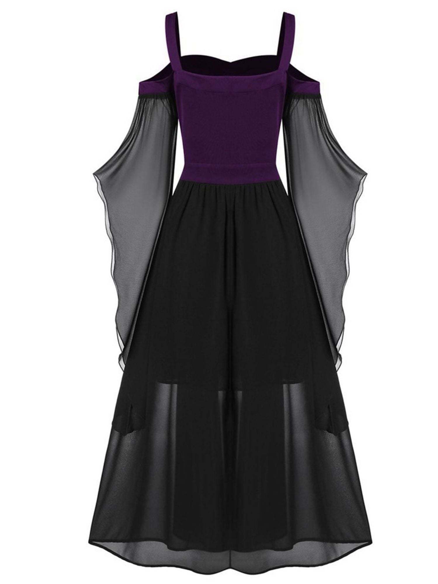 Black Sweetheart Retro Gothic A-Line Dress with 3/4 Sleeves for Halloween Performance