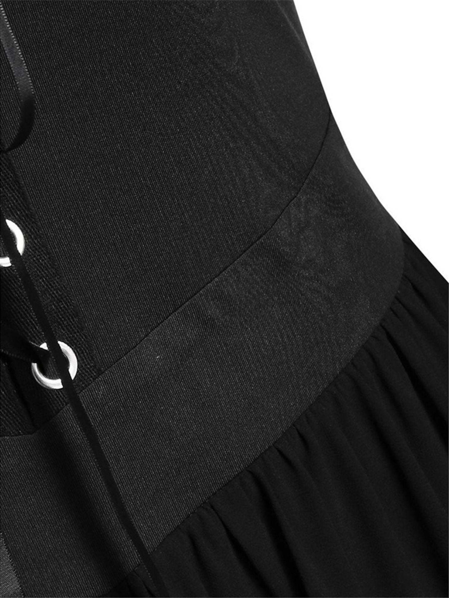 Black Sweetheart Retro Gothic A-Line Dress with 3/4 Sleeves for Halloween Performance