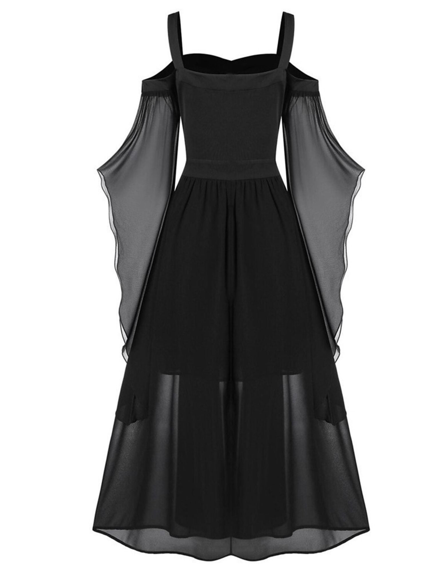 Black Sweetheart Retro Gothic A-Line Dress with 3/4 Sleeves for Halloween Performance