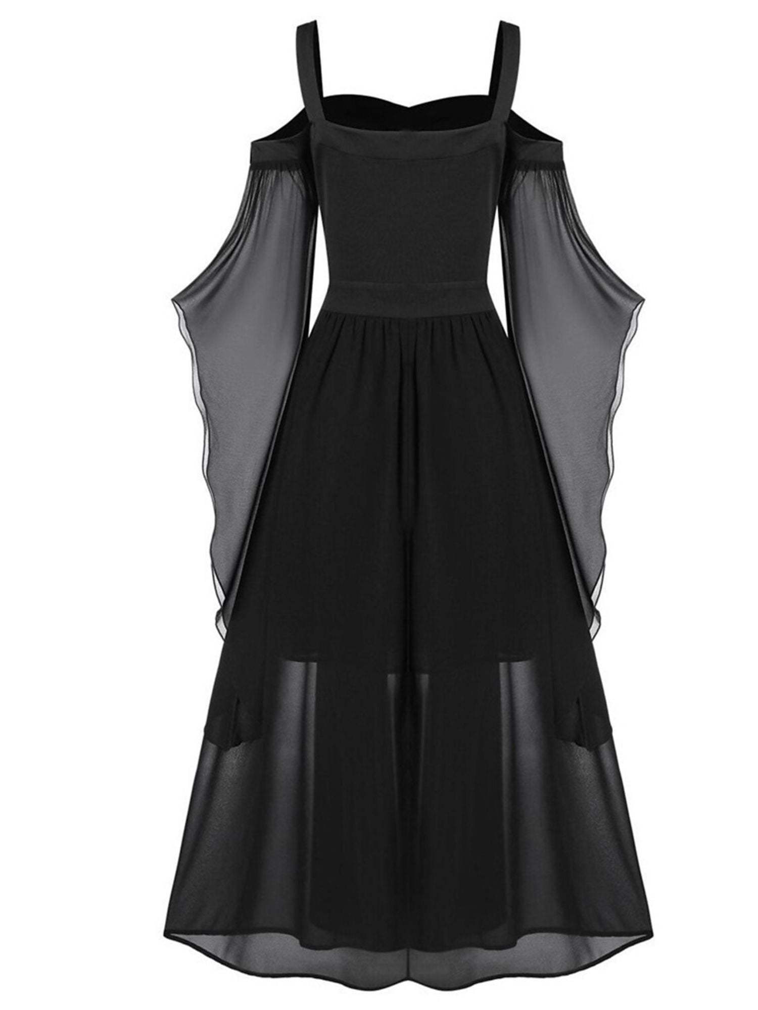 Black Sweetheart Retro Gothic A-Line Dress with 3/4 Sleeves for Halloween Performance