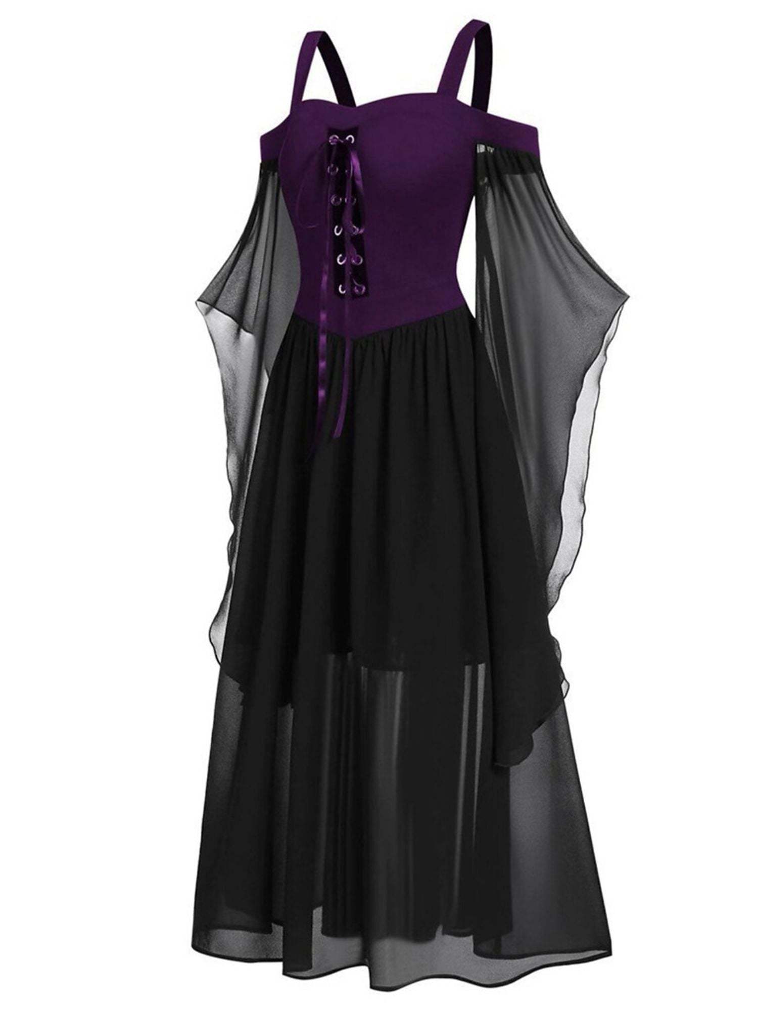 Black Sweetheart Retro Gothic A-Line Dress with 3/4 Sleeves for Halloween Performance