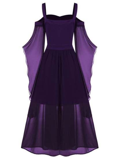 Black Sweetheart Retro Gothic A-Line Dress with 3/4 Sleeves for Halloween Performance