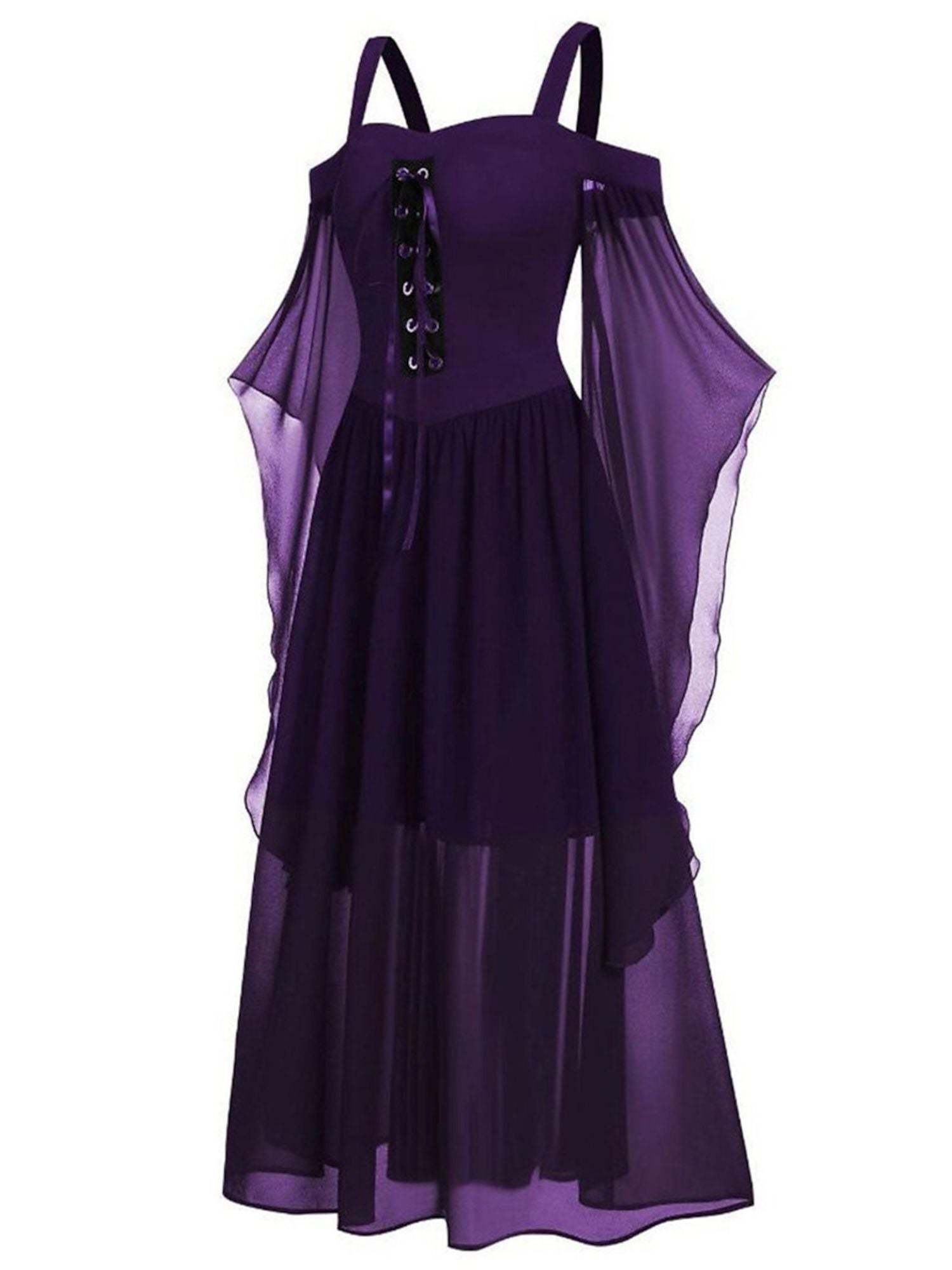 Black Sweetheart Retro Gothic A-Line Dress with 3/4 Sleeves for Halloween Performance