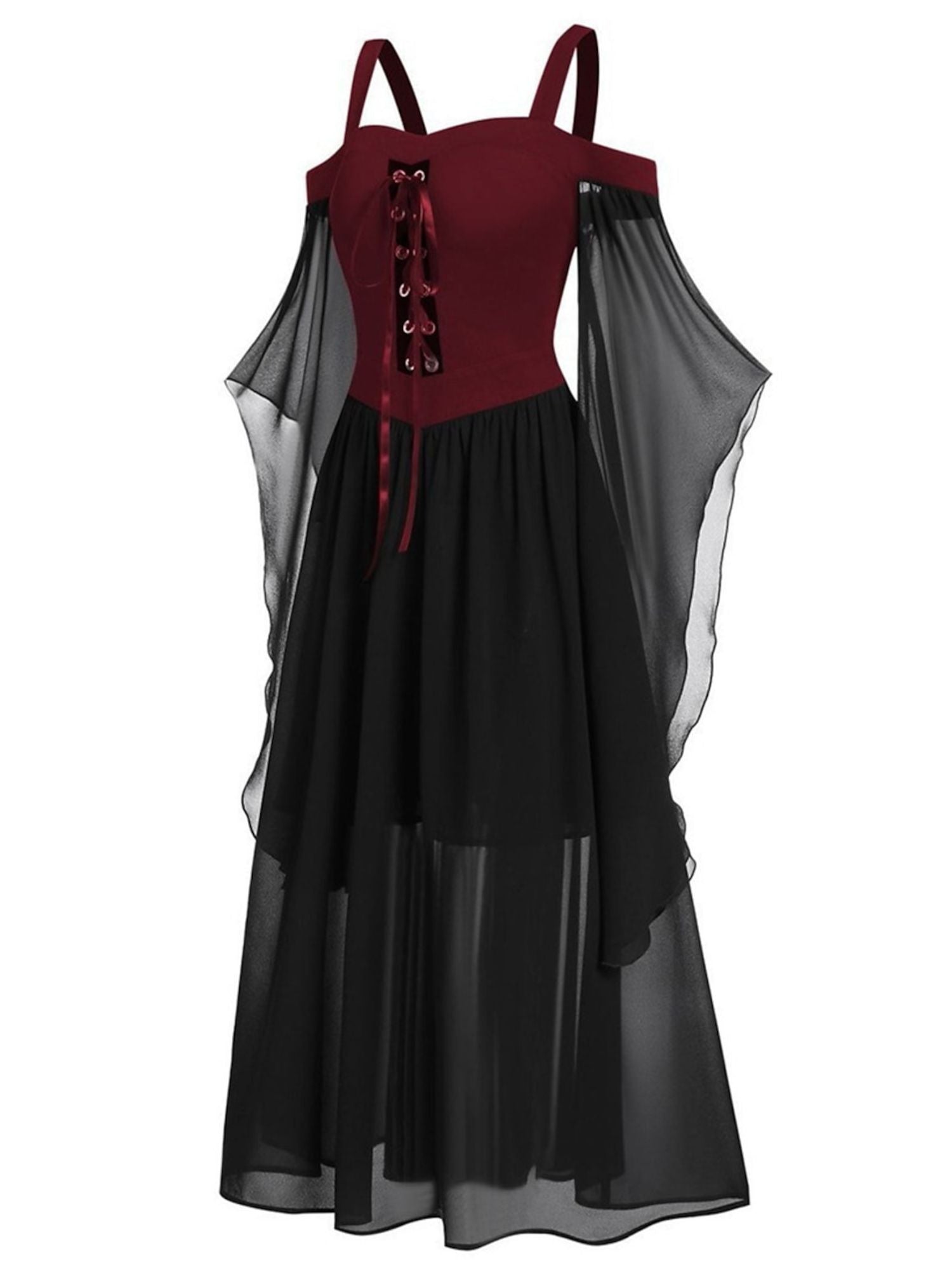 Black Sweetheart Retro Gothic A-Line Dress with 3/4 Sleeves for Halloween Performance