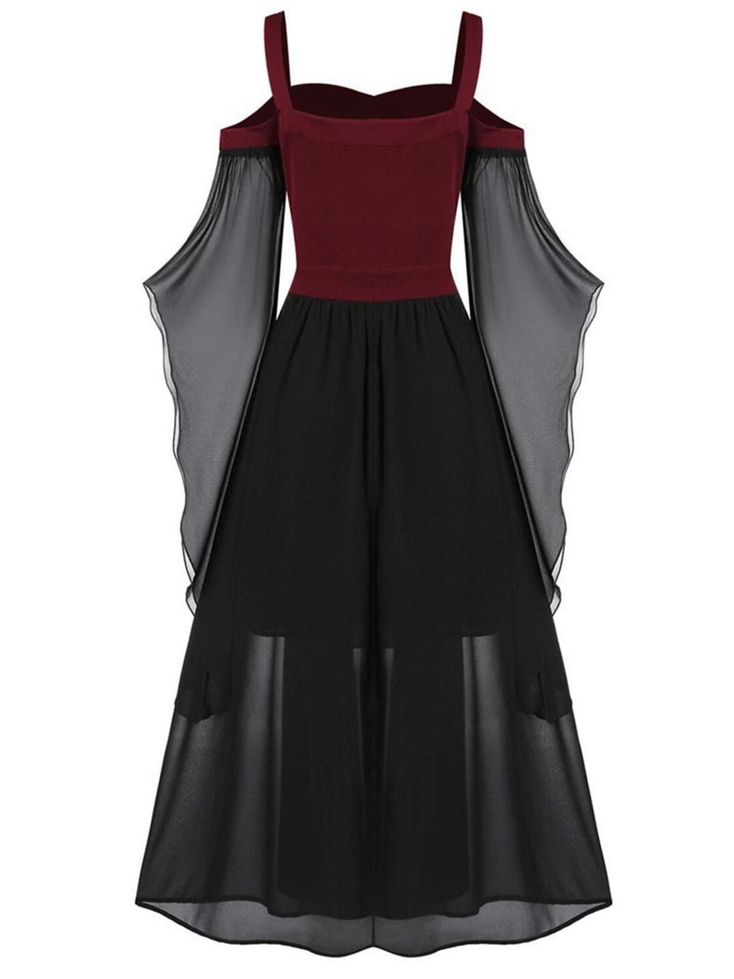 Black Sweetheart Retro Gothic A-Line Dress with 3/4 Sleeves for Halloween Performance