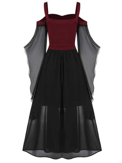 Black Sweetheart Retro Gothic A-Line Dress with 3/4 Sleeves for Halloween Performance