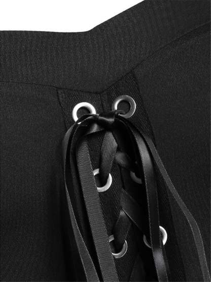 Black Sweetheart Retro Gothic A-Line Dress with 3/4 Sleeves for Halloween Performance