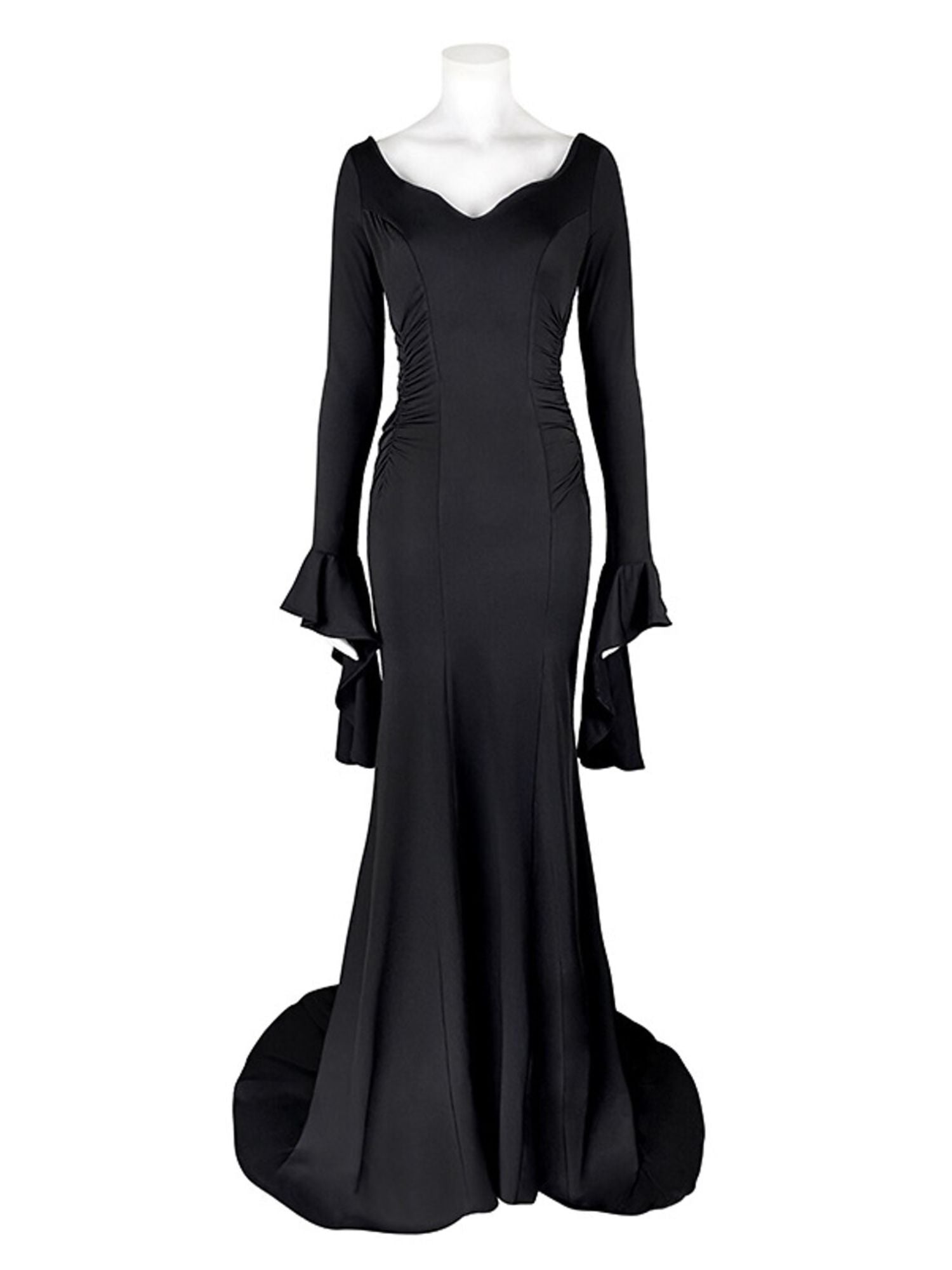 Goth Black Halloween Performance Dress with Mermaid/Trumpet V-neck and Long Sleeves