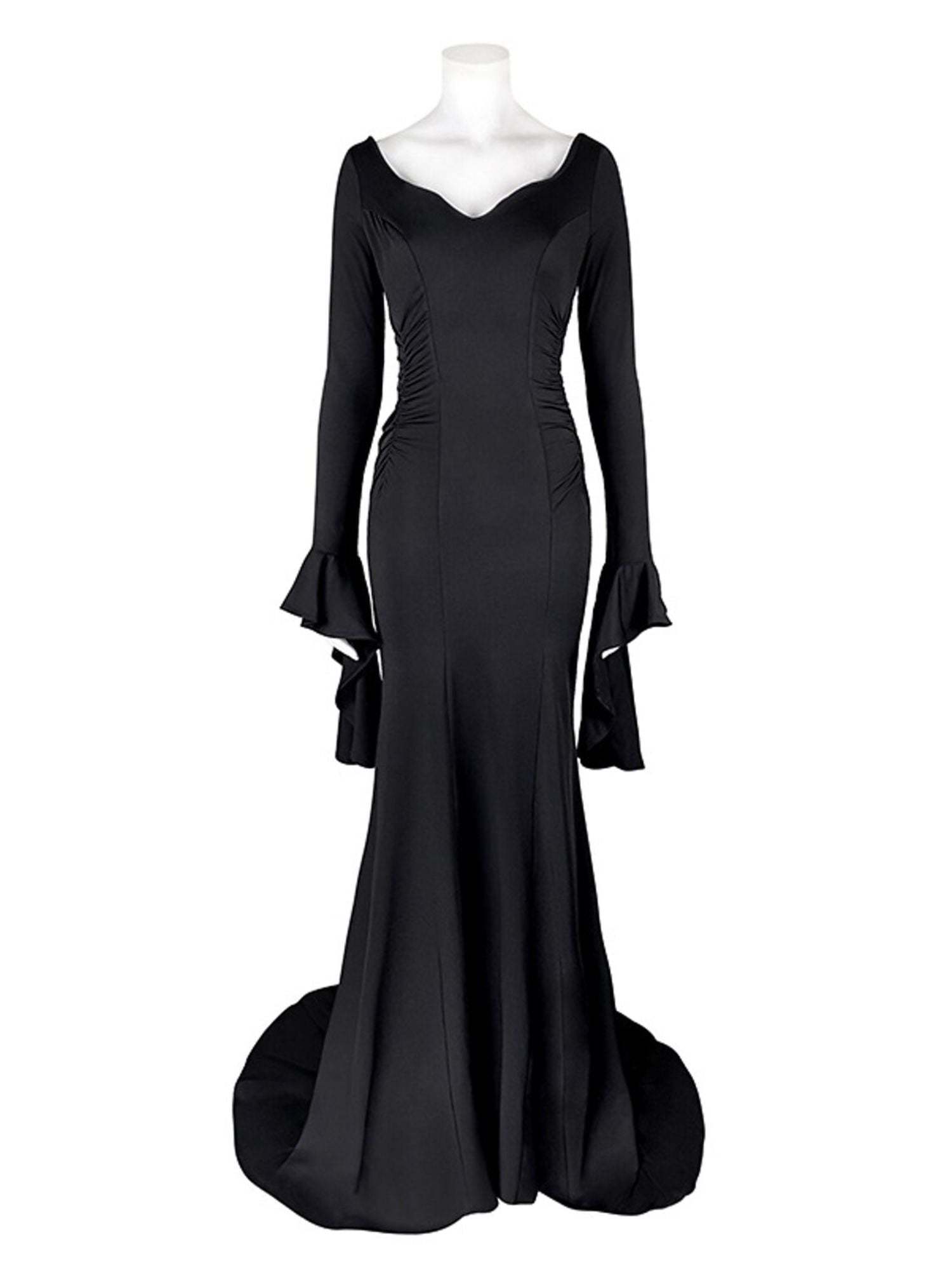 Goth Black Halloween Performance Dress with Mermaid/Trumpet V-neck and Long Sleeves