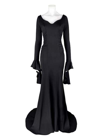 Goth Black Halloween Performance Dress with Mermaid/Trumpet V-neck and Long Sleeves