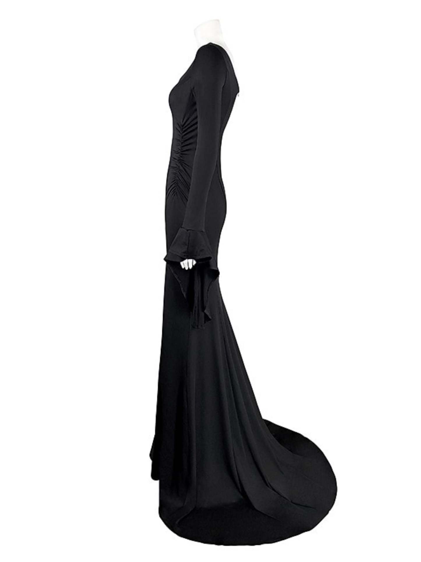 Goth Black Halloween Performance Dress with Mermaid/Trumpet V-neck and Long Sleeves