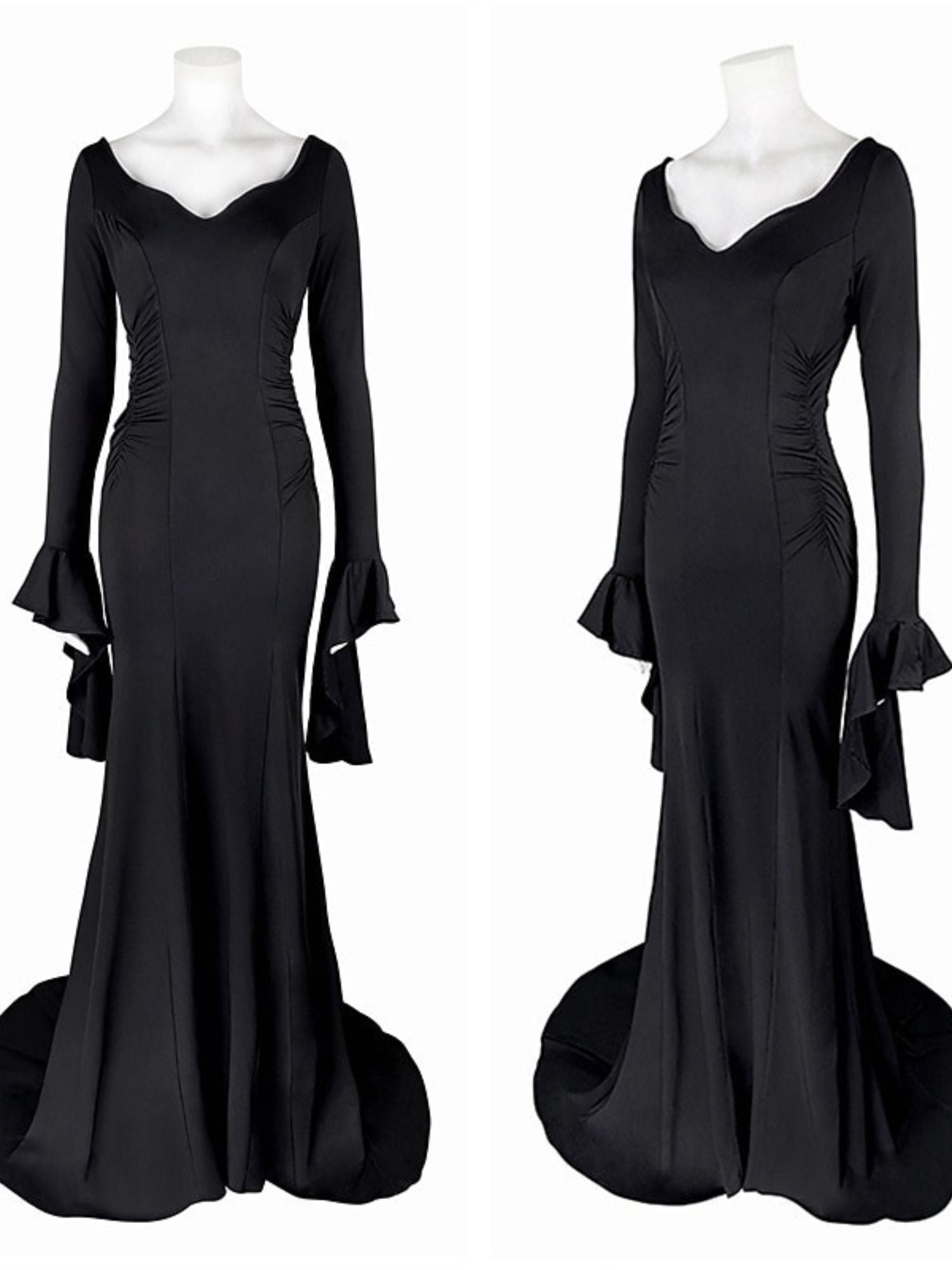 Goth Black Halloween Performance Dress with Mermaid/Trumpet V-neck and Long Sleeves