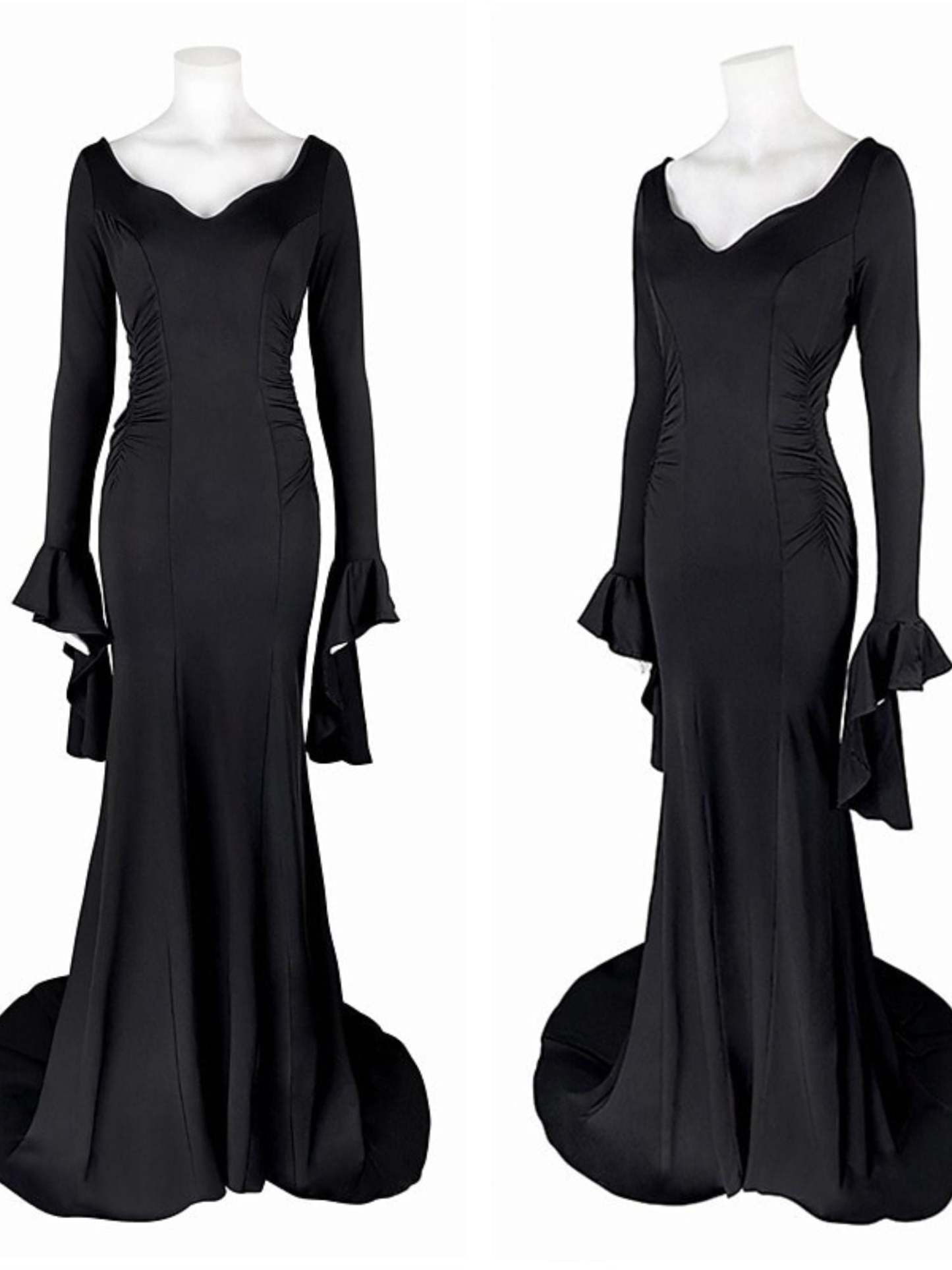 Goth Black Halloween Performance Dress with Mermaid/Trumpet V-neck and Long Sleeves