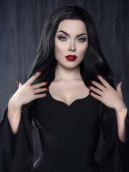 Goth Black Halloween Performance Dress with Mermaid/Trumpet V-neck and Long Sleeves