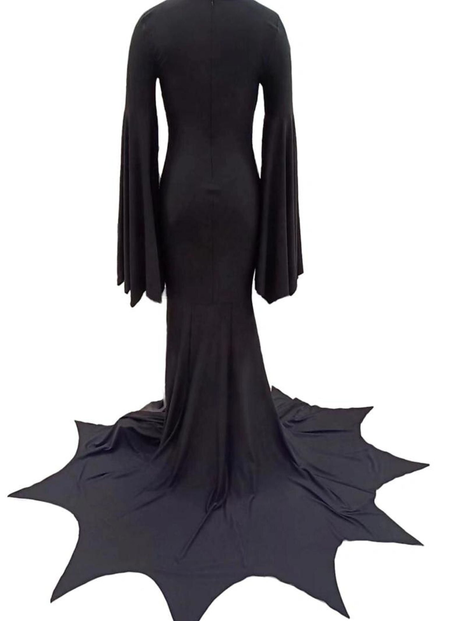 Goth Witch Halloween Performance Dress with Long Bat Sleeves and Floor-Length Sheath