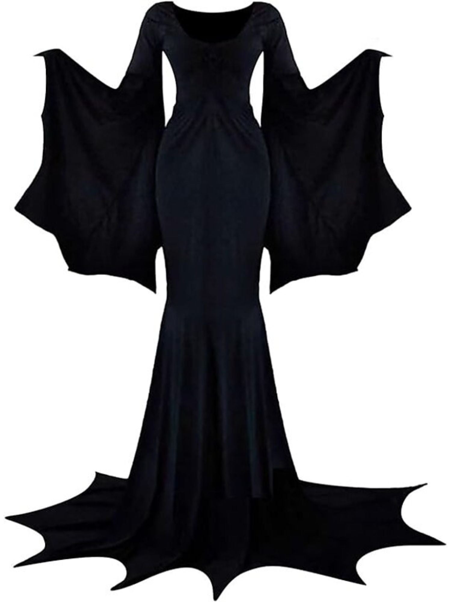 Goth Witch Halloween Performance Dress with Long Bat Sleeves and Floor-Length Sheath