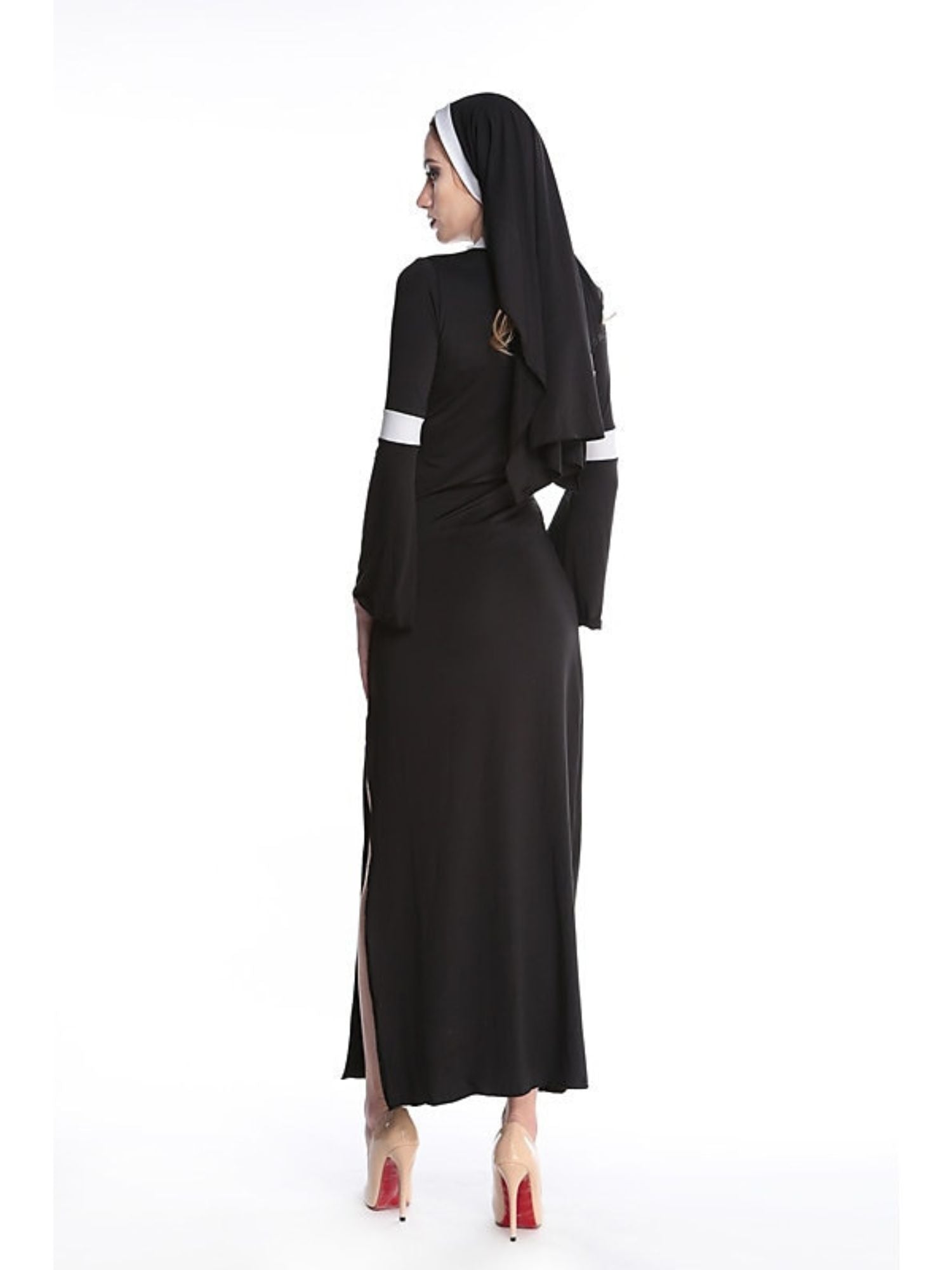 Vintage Black and Golden Halloween Masquerade Costume for Priest and Nun Couple