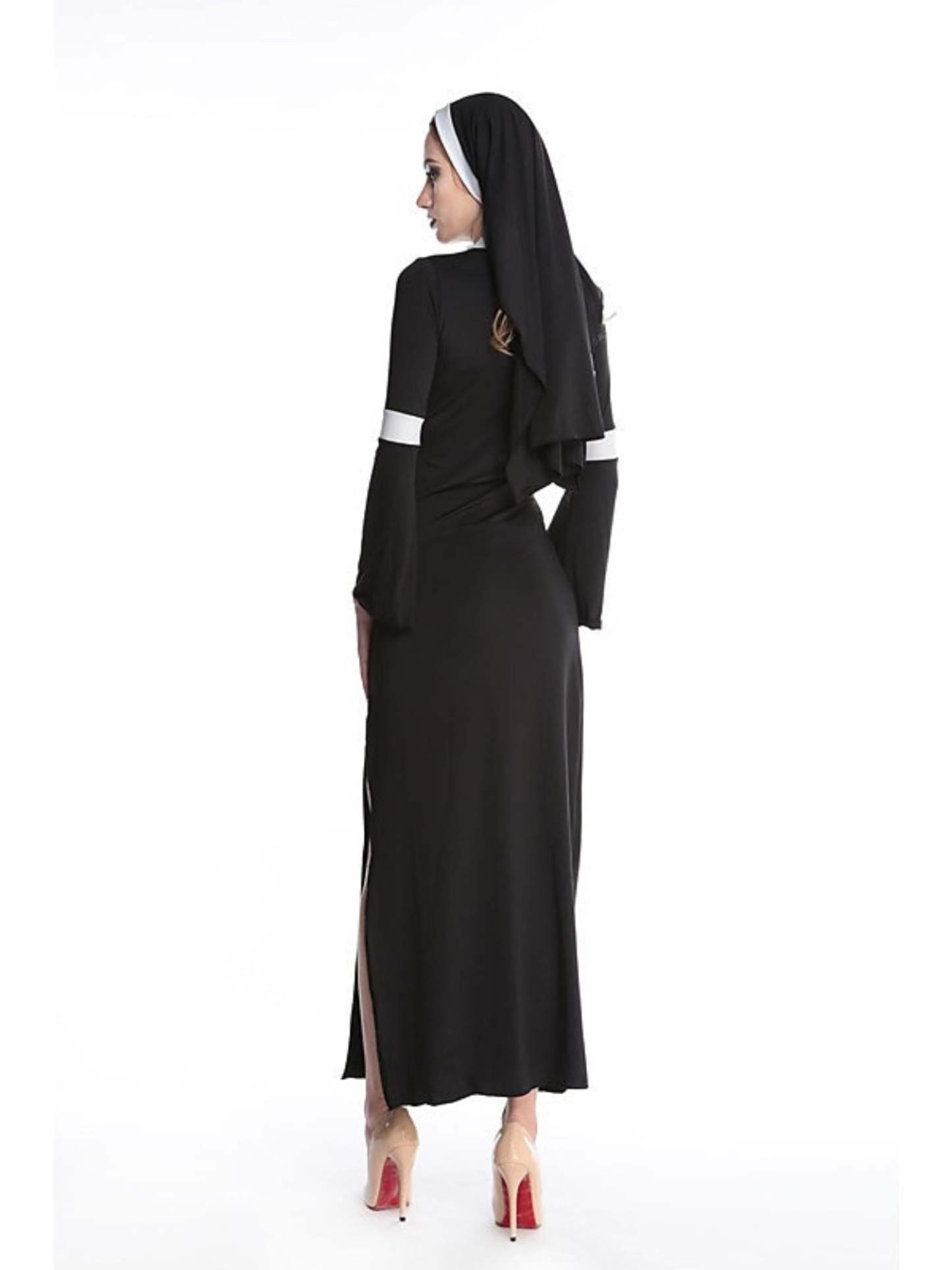 Vintage Black and Golden Halloween Masquerade Costume for Priest and Nun Couple