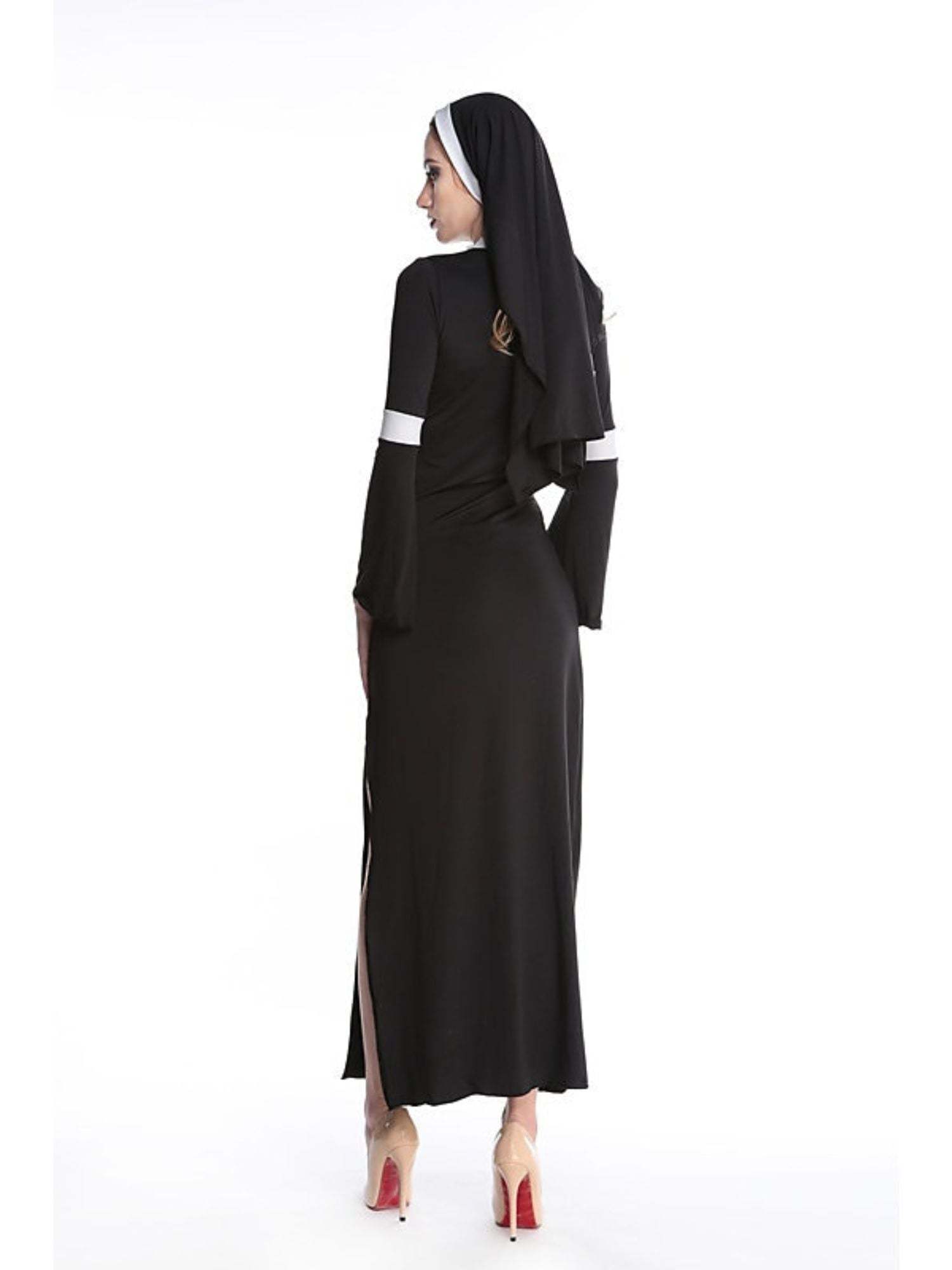 Vintage Black and Golden Halloween Masquerade Costume for Priest and Nun Couple