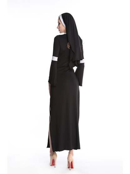 Vintage Black and Golden Halloween Masquerade Costume for Priest and Nun Couple