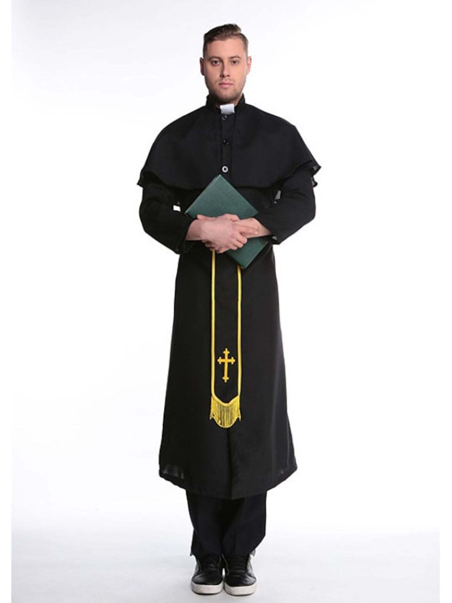 Vintage Black and Golden Halloween Masquerade Costume for Priest and Nun Couple