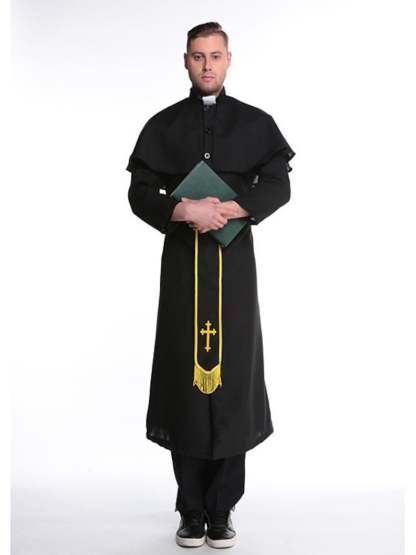 Vintage Black and Golden Halloween Masquerade Costume for Priest and Nun Couple