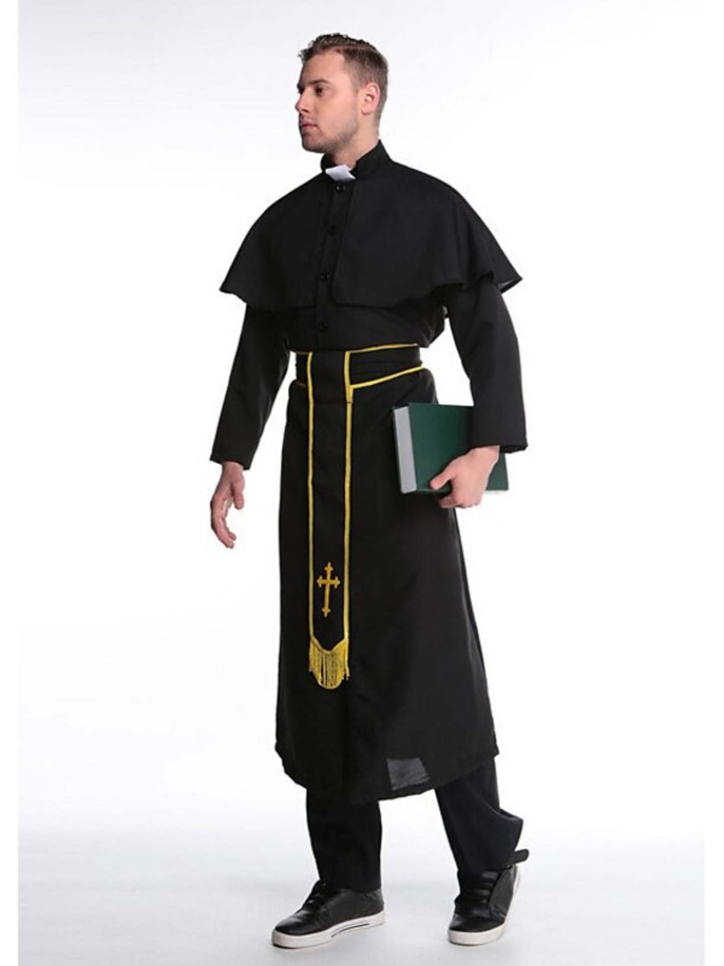 Vintage Black and Golden Halloween Masquerade Costume for Priest and Nun Couple