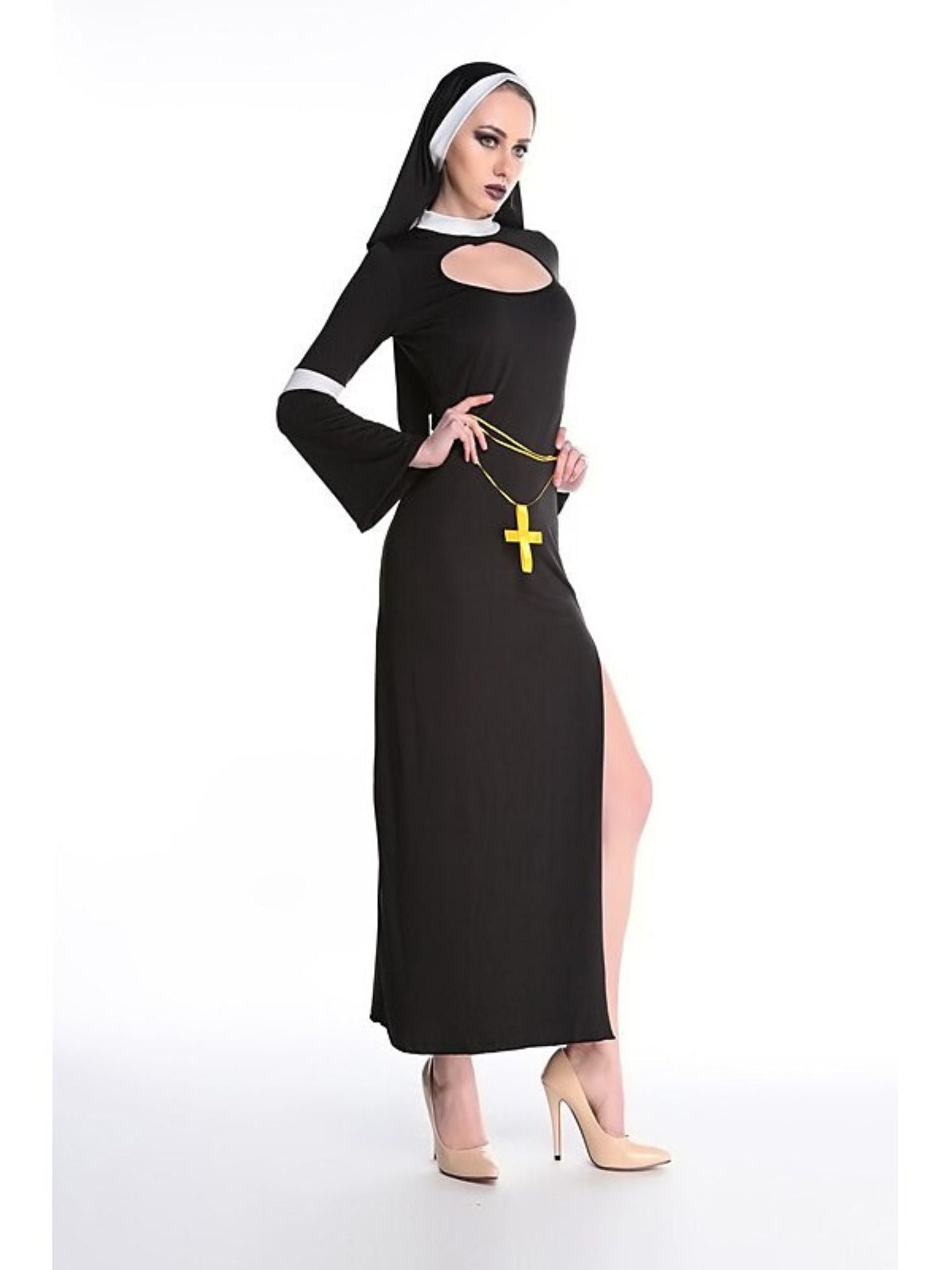 Vintage Black and Golden Halloween Masquerade Costume for Priest and Nun Couple