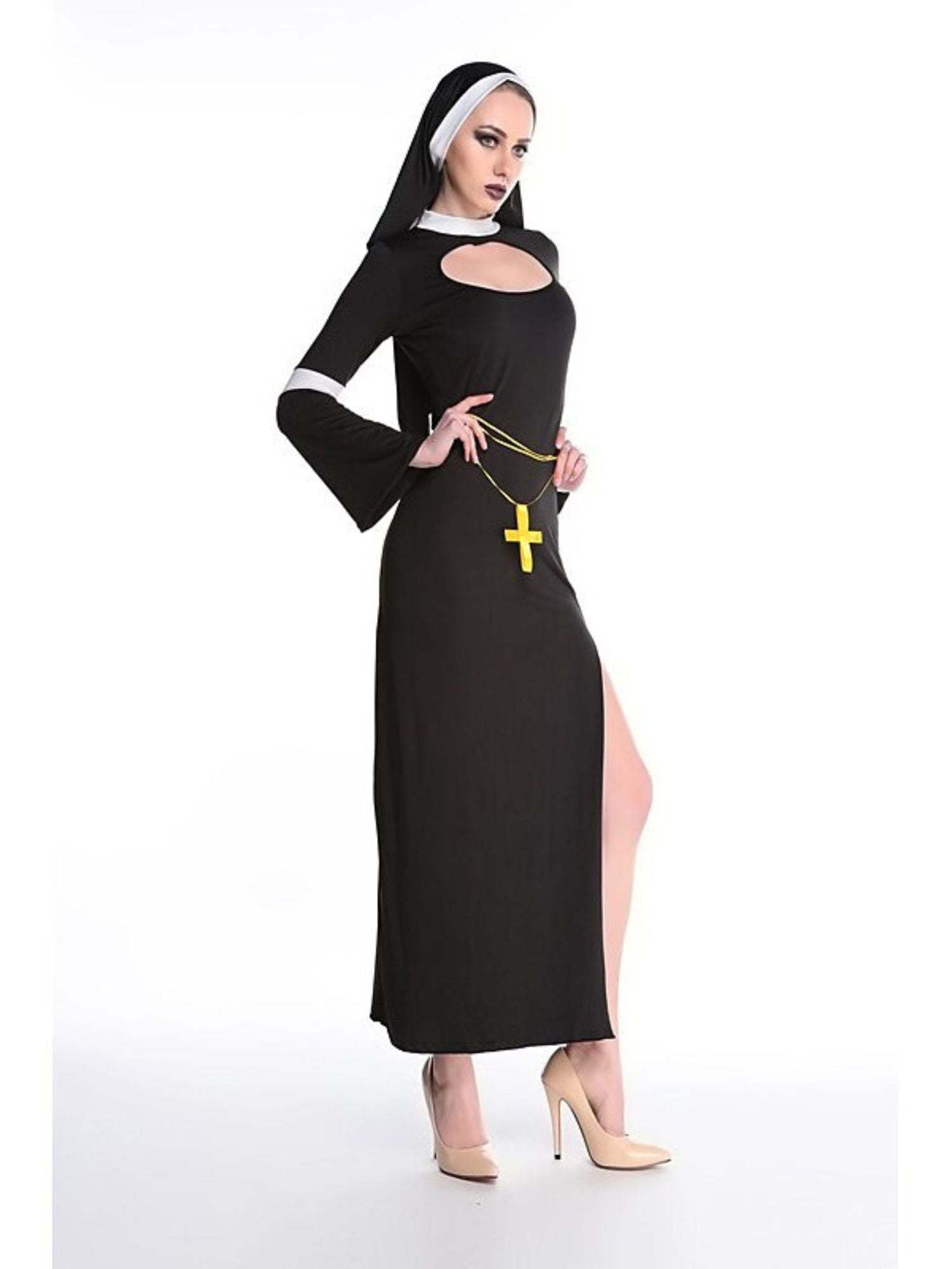 Vintage Black and Golden Halloween Masquerade Costume for Priest and Nun Couple