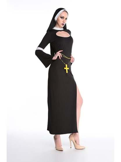 Vintage Black and Golden Halloween Masquerade Costume for Priest and Nun Couple