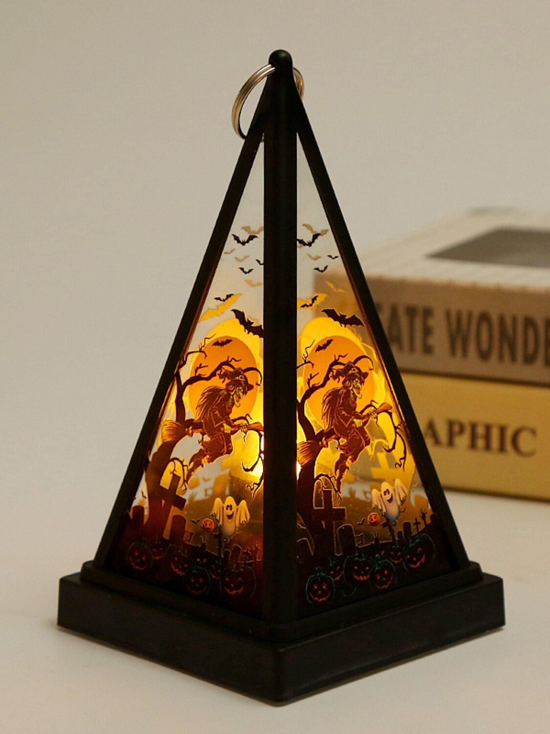 Vintage Halloween LED Lantern with Skull and Triangle Castle Design