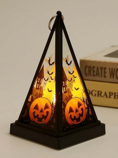 Vintage Halloween LED Lantern with Skull and Triangle Castle Design