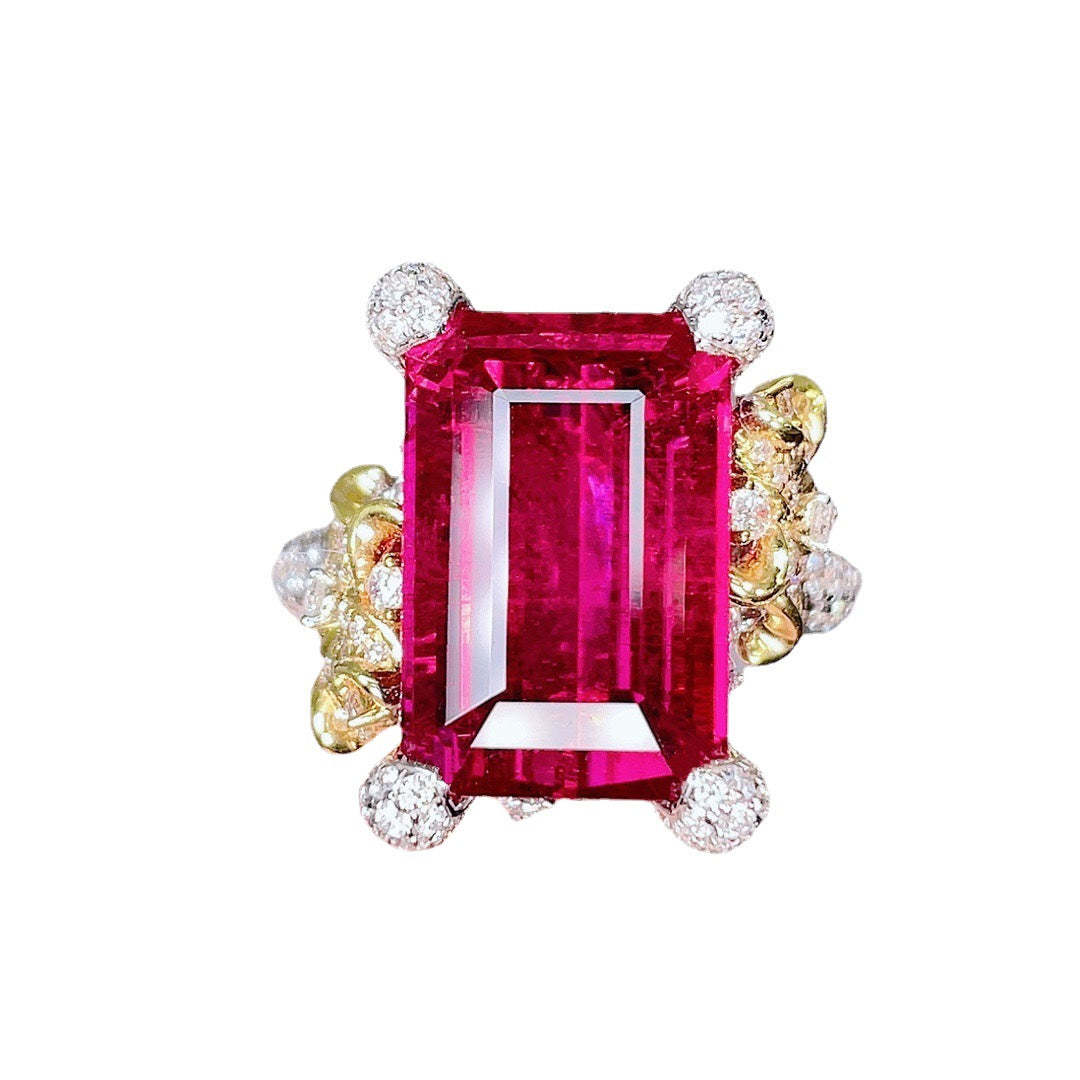 Vintage Fuchsia Rhinestone Ring with Delicate Luxurious Design