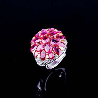 Fuchsia Rhinestone Cone Flower Ring in Vintage High-End Style