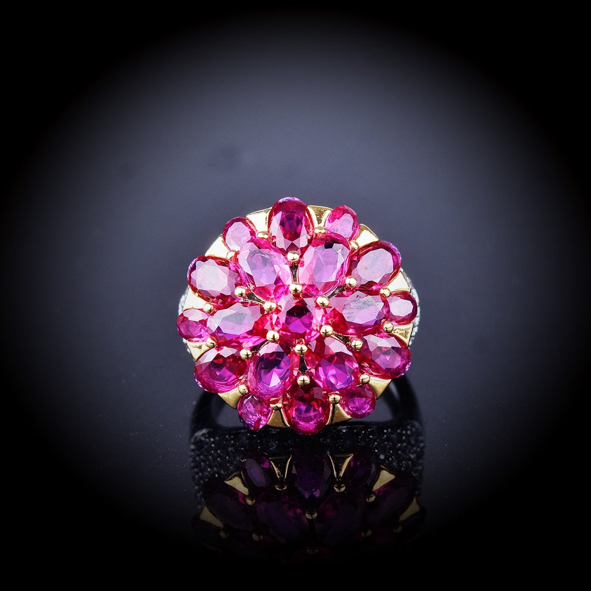 Fuchsia Rhinestone Cone Flower Ring in Vintage High-End Style