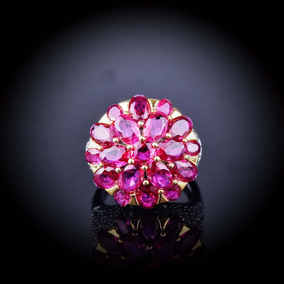 Fuchsia Rhinestone Cone Flower Ring in Vintage High-End Style