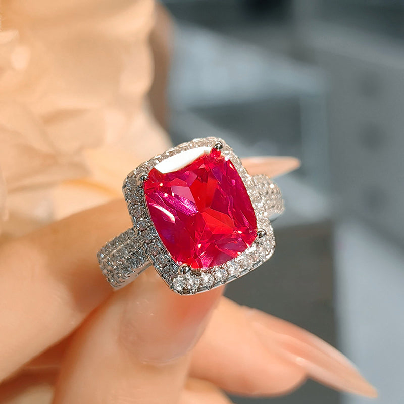 Elegant Red Gemstone Ring in a Vintage Rectangular Design