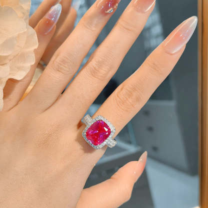 Elegant Red Gemstone Ring in a Vintage Rectangular Design