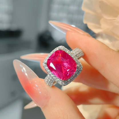 Elegant Red Gemstone Ring in a Vintage Rectangular Design