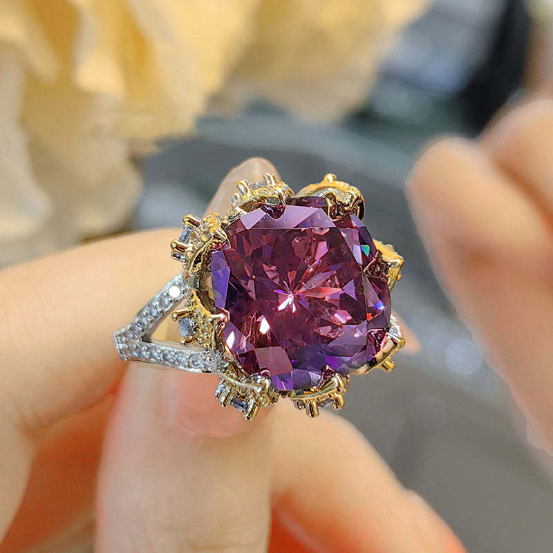 Square Gemstone Bird Nest Ring in Vintage Luxury