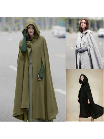 Long Vintage Hooded Cloak for Adults in Dark Green Medieval Style