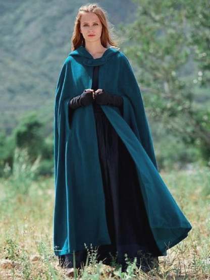 Long Vintage Hooded Cloak for Adults in Dark Green Medieval Style