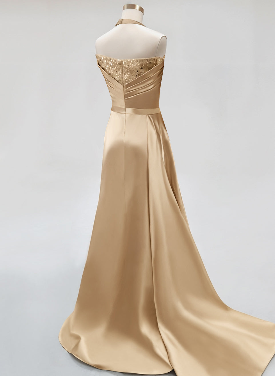 Elegant Sparkly Evening Gown with Trumpet Halter and Sweep Train