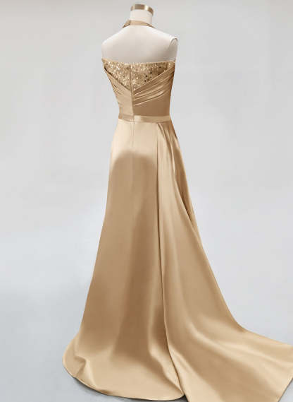 Elegant Sparkly Evening Gown with Trumpet Halter and Sweep Train