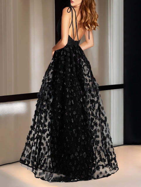 Sleeveless V-Neck A-Line Princess Evening Dresses with Embroidery Ankle Length