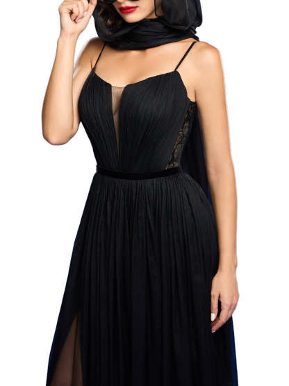 Spaghetti Strap Sleeveless A-Line Princess Evening Dress with High Split and Ruched Ankle-Length Design-BMbridal.UK